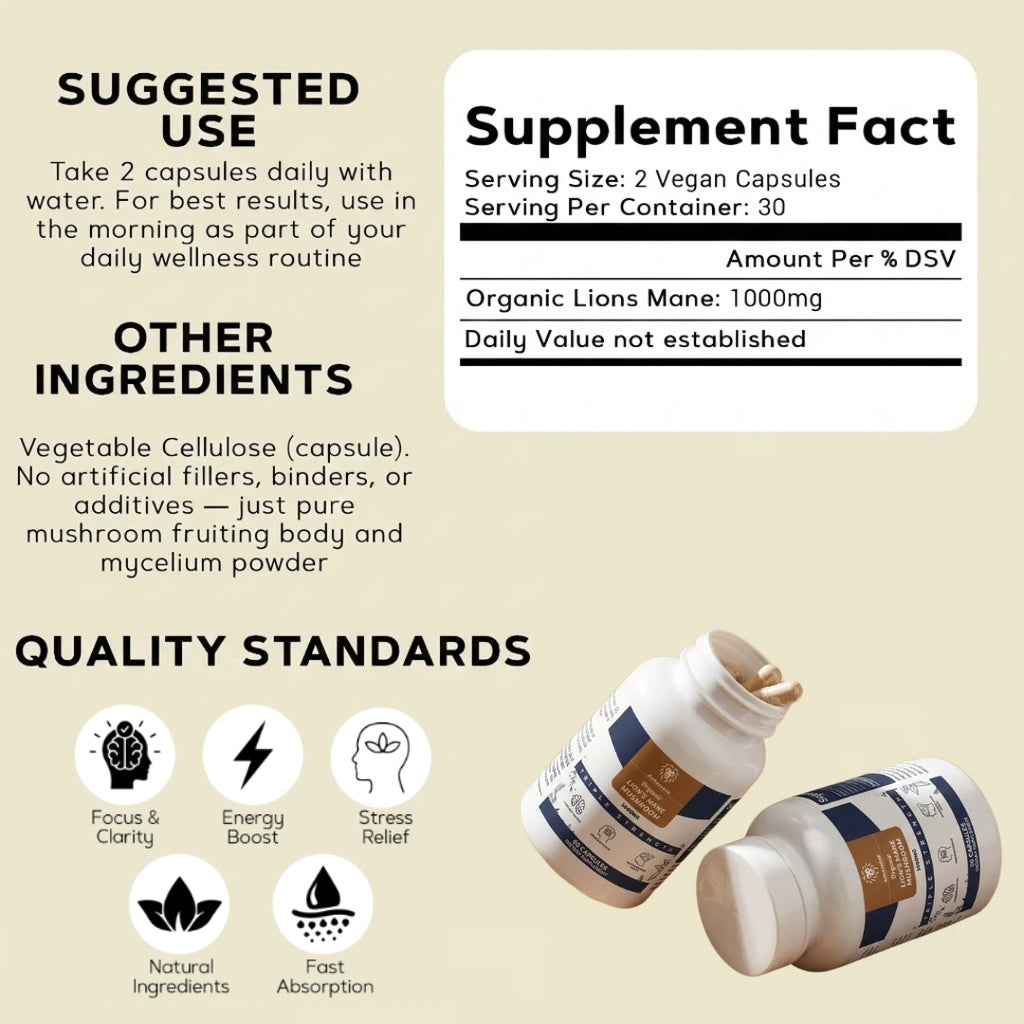 AuraMane™ Organic Lion’s Mane Functional Mushroom | Calm Focus & Clear Thinking