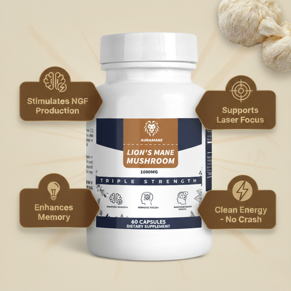 AuraMane™ Organic Lion’s Mane Functional Mushroom | Calm Focus & Clear Thinking